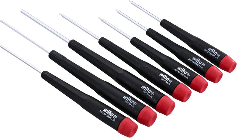Wiha 26390 7-Piece Precision Hex Screwdriver Set, Metric Sizes 0.7-3.0mm with Cushion Grip Handle - Image 2